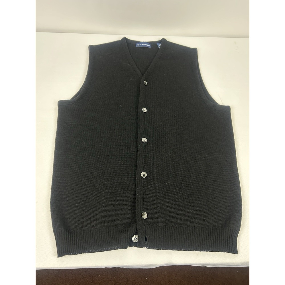 John Ashford Men's Button-Down 100% Merino Wool Sweater Medium Black New